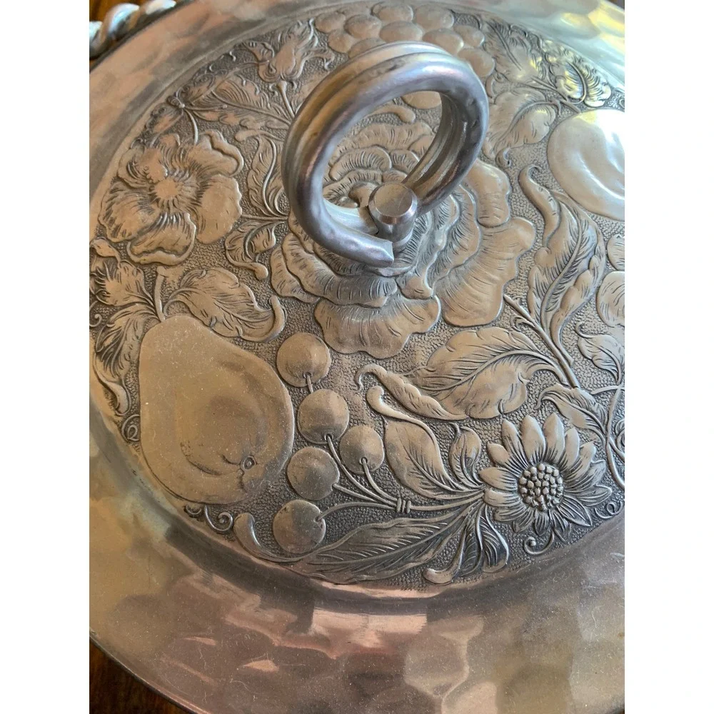 Vintage Hammered Aluminum Casserole Serving Dish with Divided Pyrex Insert 595